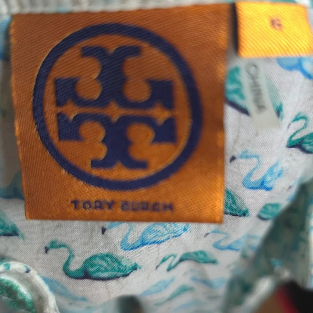 Tory Burch Flamingo Print Cotton Tunic Top Size 6 Boho Coastal Resort Resortwear